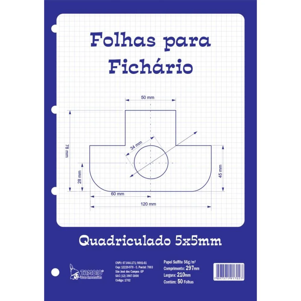 BLOCO PARA FICHARIO UNIVERSIT. QUADRICULADO BRANCO 5X5MM 50F. TAMOIO (PCT.C/05) - imagem 4