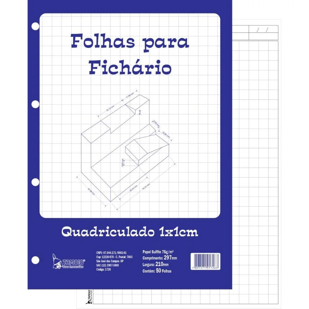 BLOCO PARA FICHARIO UNIVERSIT. QUADRICULADO BRANCO 1X1CM 50F. TAMOIO (PCT.C/05) - imagem 2