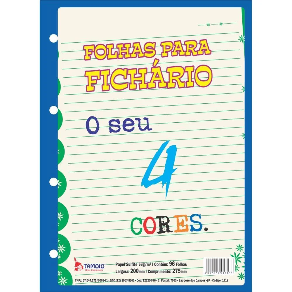 BLOCO PARA FICHARIO UNIVERSIT. DECORADO 4 CORES 96 FOLHAS TAMOIO (PCT.C/05) - imagem 3
