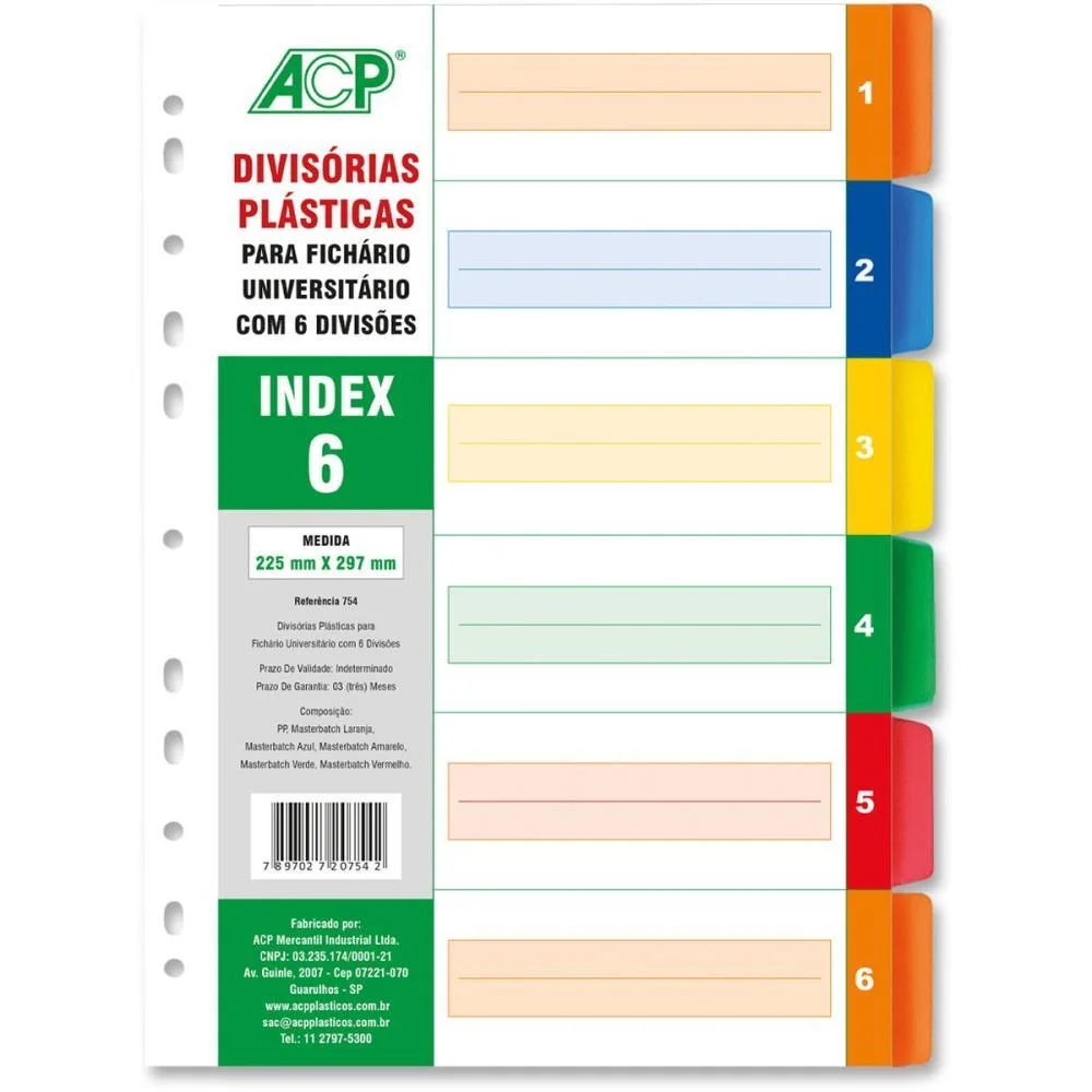 DIVISORIA FICHARIO PLASTICA 06 PROJECOES COLORIDO ACP (UNIDADE) - imagem 2