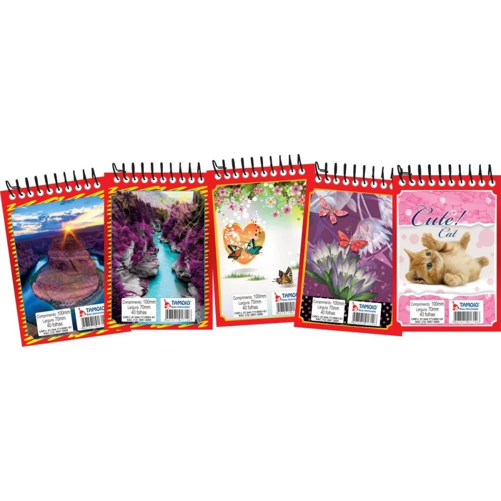 CADERNETA APONTAMENTO 1/16 ESPIRAL SORTIDOS 40FLS. TAMOIO (PCT.C/40) - imagem 7