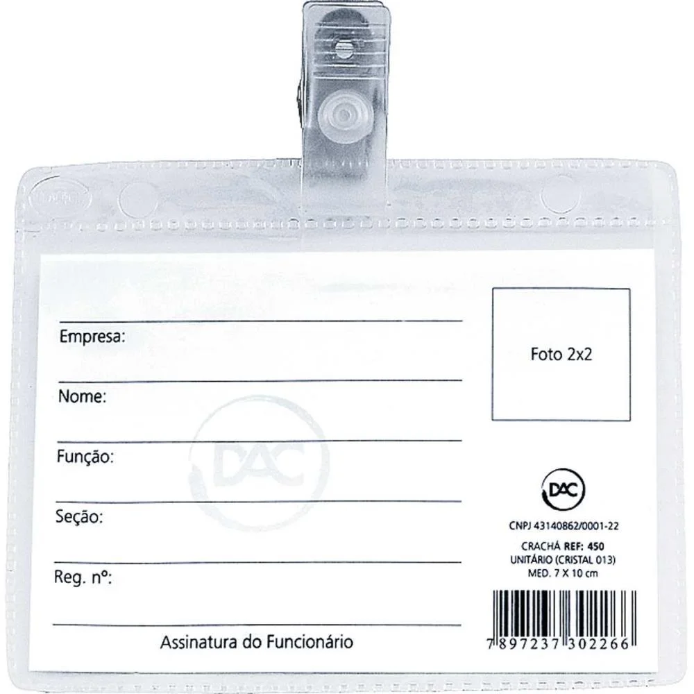 CRACHA COM PRESILHA PRESILHA REMOV.7X10 CM. (0,13) DAC (PCT.C/50) - imagem 3