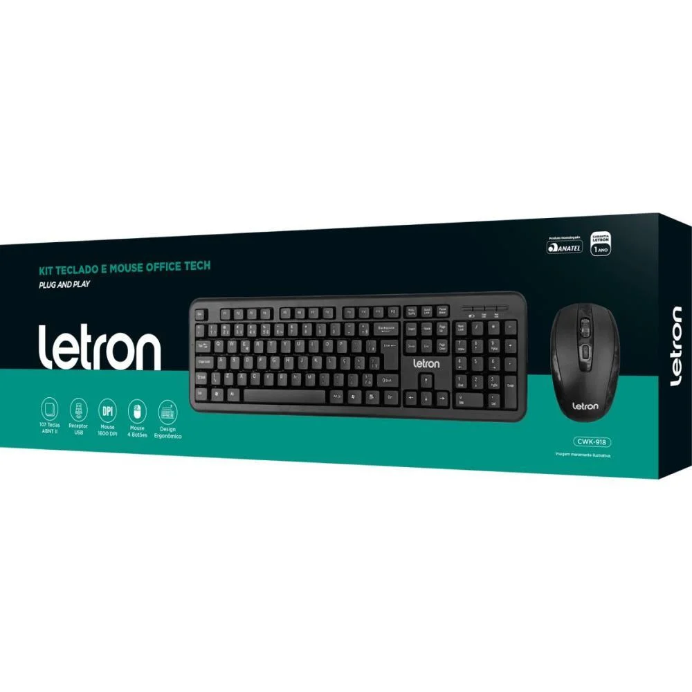 KIT PERIFERICOS TECLADO+MOUSE TECH  S/FIO PT LEONORA (UNIDADE) - imagem 4
