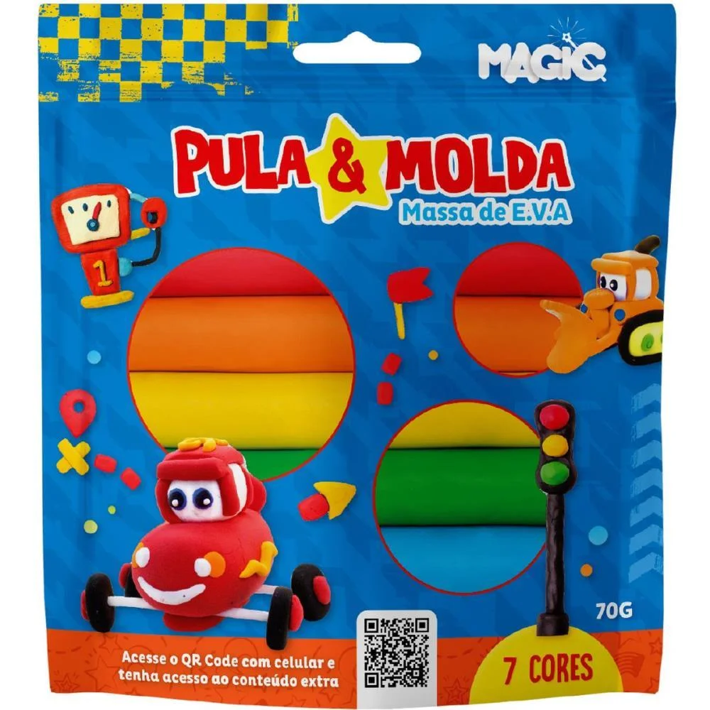 MASSA PARA MODELAR CRIATIVA CARROS 7CORES 70G PULA E MOLDA MAGIC KIDS (UNIDADE) - imagem 2