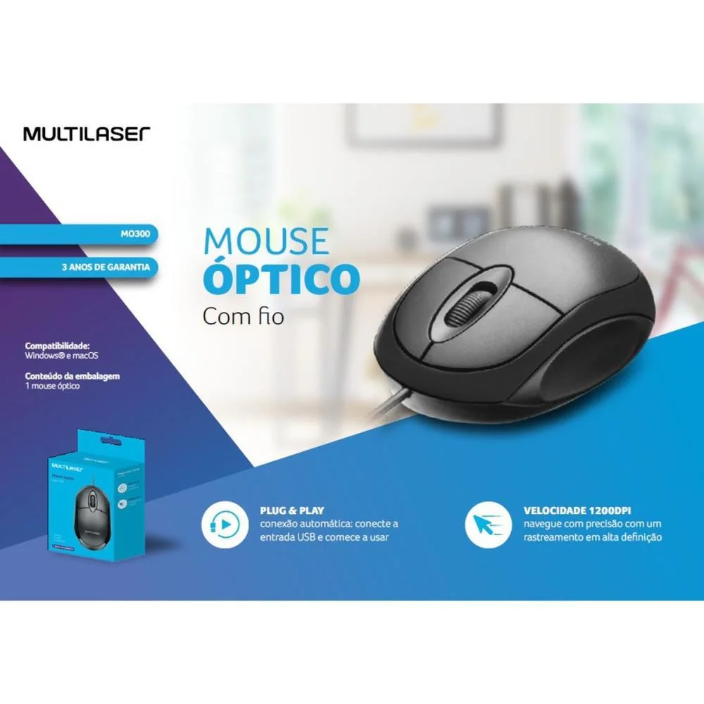 MOUSE OPTICO USB 1200DPI CLASSIC PRETO C/SCROLL MULTI (UNIDADE) - imagem 3