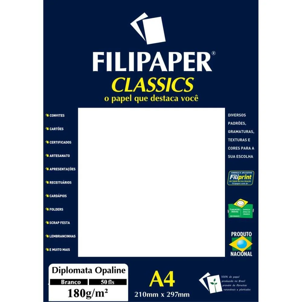 PAPEL A4 DIPLOMATA BRANCO OPALINE 180G. FILIPERSON (CX.C/50) - imagem 3