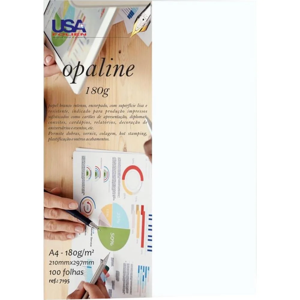 PAPEL OPALINE A4 BRANCO NACIONAL 180G USA FOLIEN (PCT.C/20) - imagem 2