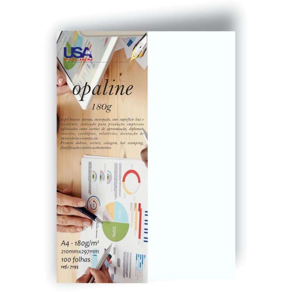 PAPEL OPALINE A4 BRANCO NACIONAL 180G. USA FOLIEN (PCT.C/100) - imagem 2