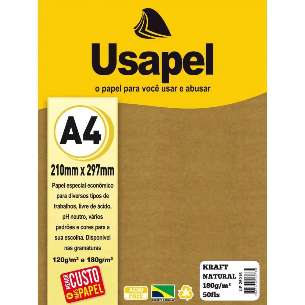PAPEL KRAFT FOLHA USAPEL KRAFT NATURAL A4 180G. FILIPERSON (PCT.C/50) - imagem 3