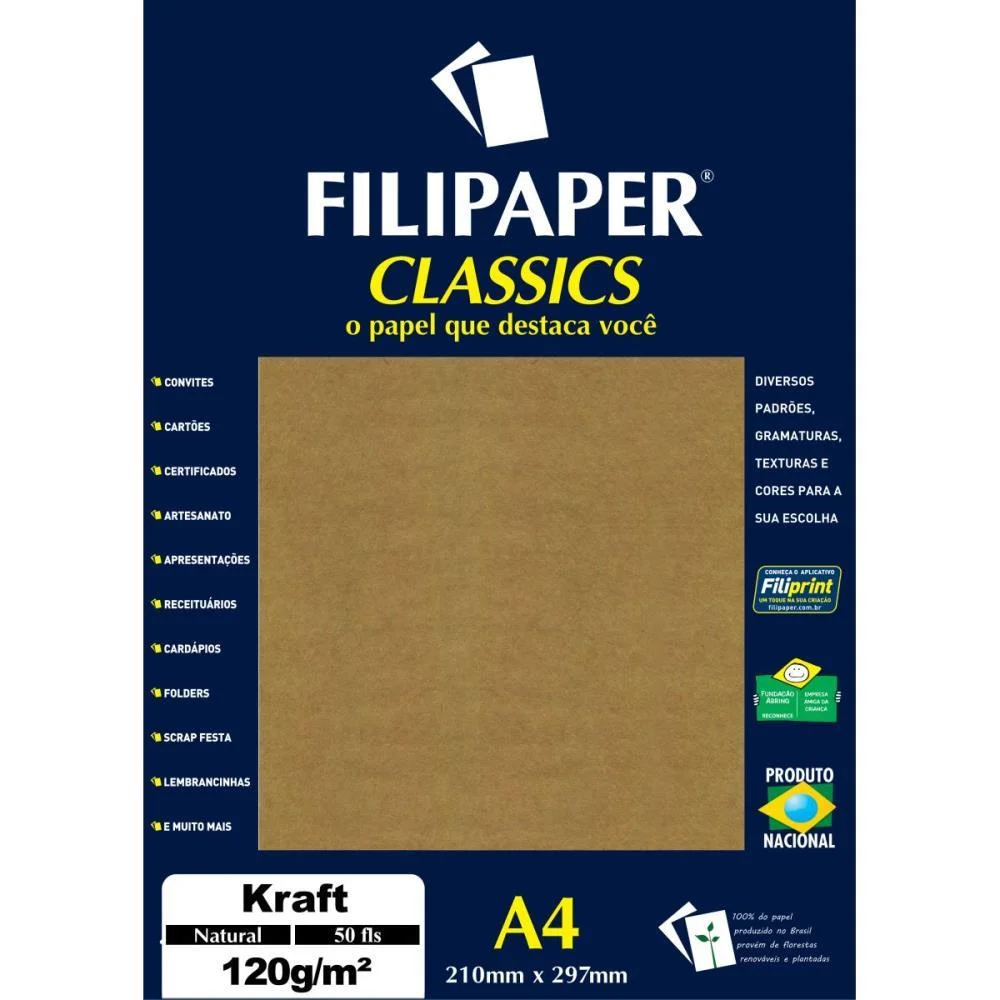 PAPEL KRAFT FOLHA KRAFT NATURAL A4 120G. 50FL FILIPERSON (PCT.C/50) - imagem 2