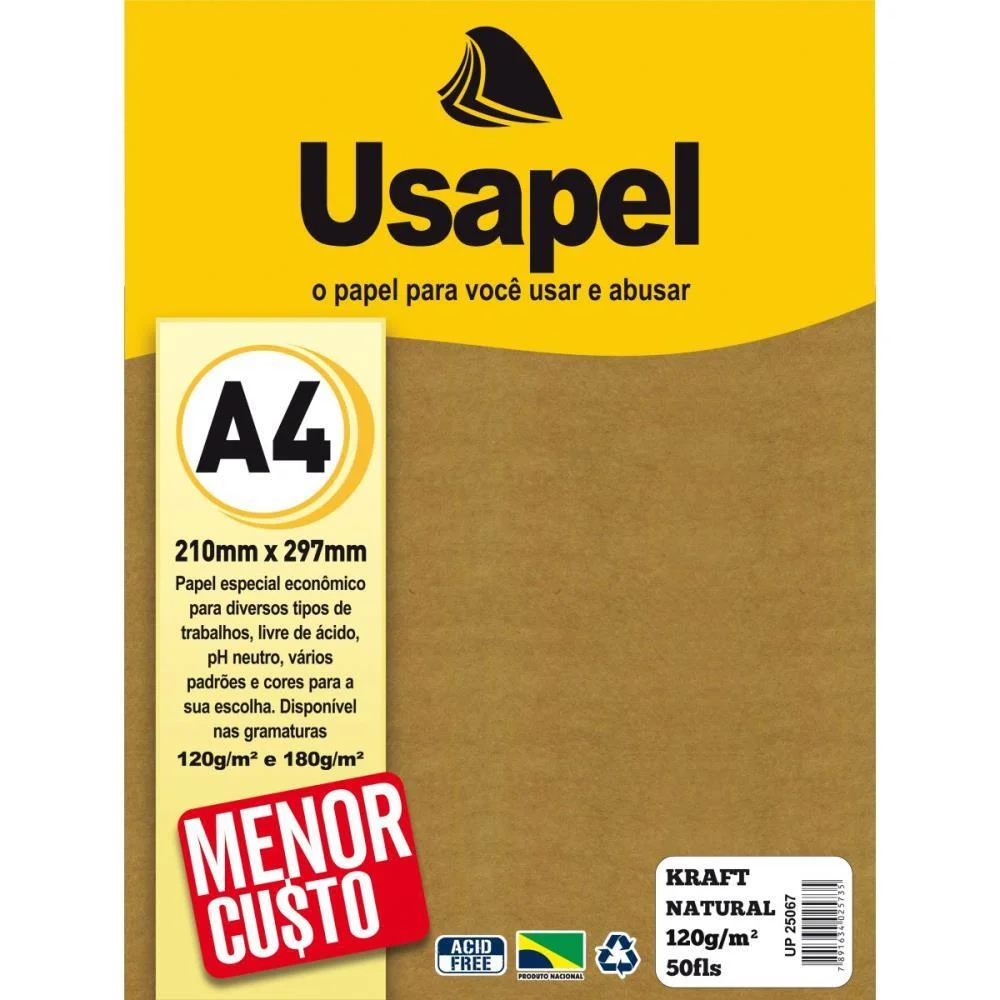 PAPEL KRAFT FOLHA USAPEL KRAFT NATURAL A4 120G. FILIPERSON (PCT.C/50) - imagem 2