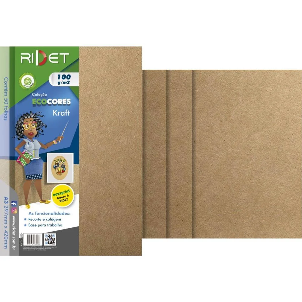 PAPEL KRAFT FOLHA KRAFT A3 100G. 50FLS RIDET (PACOTE) - imagem 2