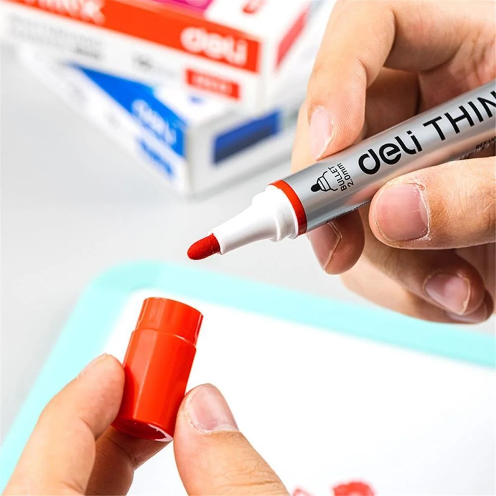 PINCEL QUADRO BRANCO PONTA REDONDA 2,0MM VERMELHO DELI (CX.C/12) - imagem 3