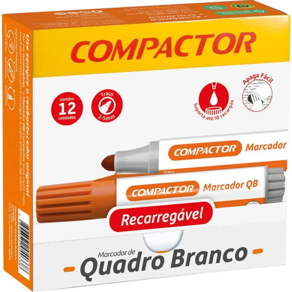 PINCEL QUADRO BRANCO QB RECARREGAVEL LARANJA COMPACTOR (CX.C/12) - imagem 3
