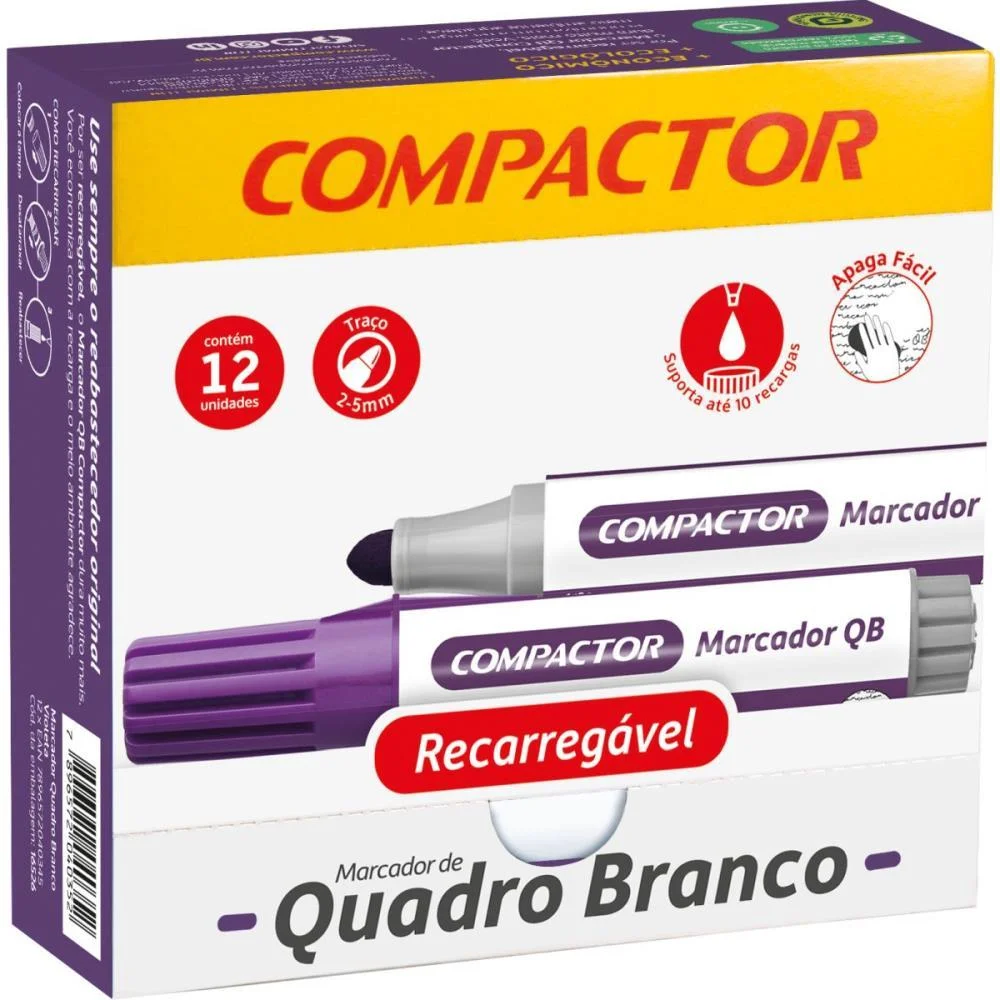 PINCEL QUADRO BRANCO QB RECARREGAVEL VIOLETA COMPACTOR (CX.C/12) - imagem 3