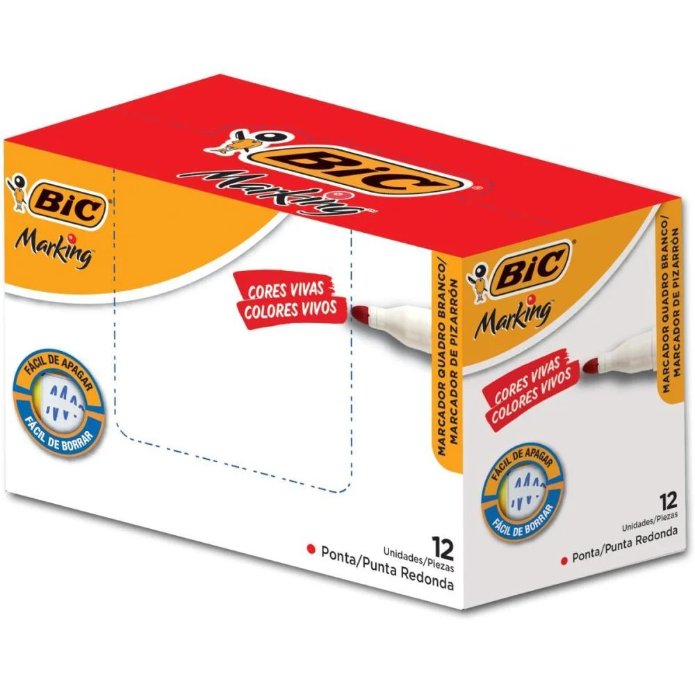 PINCEL QUADRO BRANCO MARKING RECARREGAVEL VERMELHO BIC (CX.C/12) - imagem 2