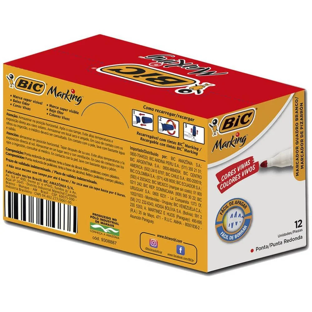 PINCEL QUADRO BRANCO MARKING RECARREGAVEL VERMELHO BIC (CX.C/12) - imagem 5
