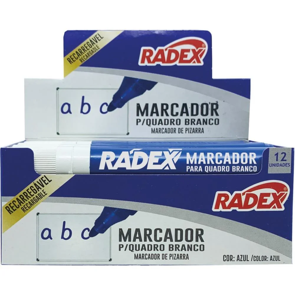 PINCEL QUADRO BRANCO RECARREGAVEL AZUL RADEX (CX.C/12) - imagem 3