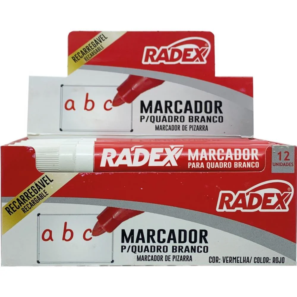 PINCEL QUADRO BRANCO RECARREGAVEL VERMELHO RADEX (CX.C/12) - imagem 4