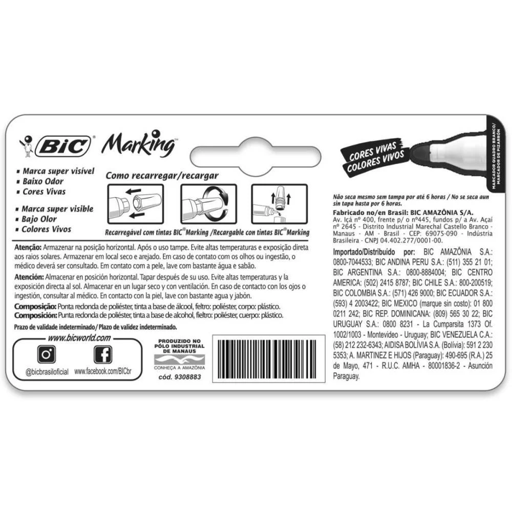 PINCEL QUADRO BRANCO MARKING RECARREGAVEL VERMELHO BIC (BL.C/01) - imagem 5