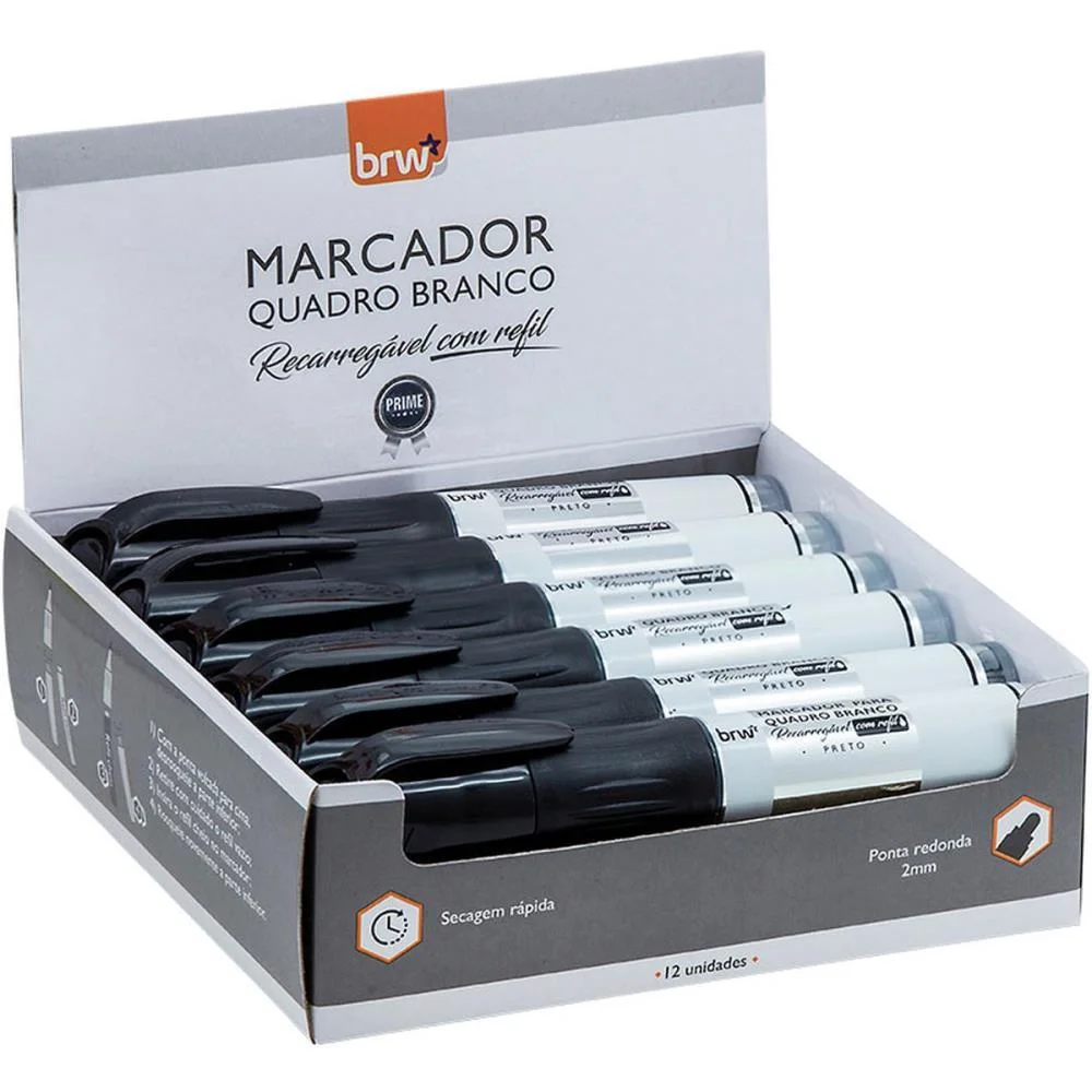 PINCEL QUADRO BRANCO RECARREGAVEL PRETO BRW (CX.C/12) - imagem 2