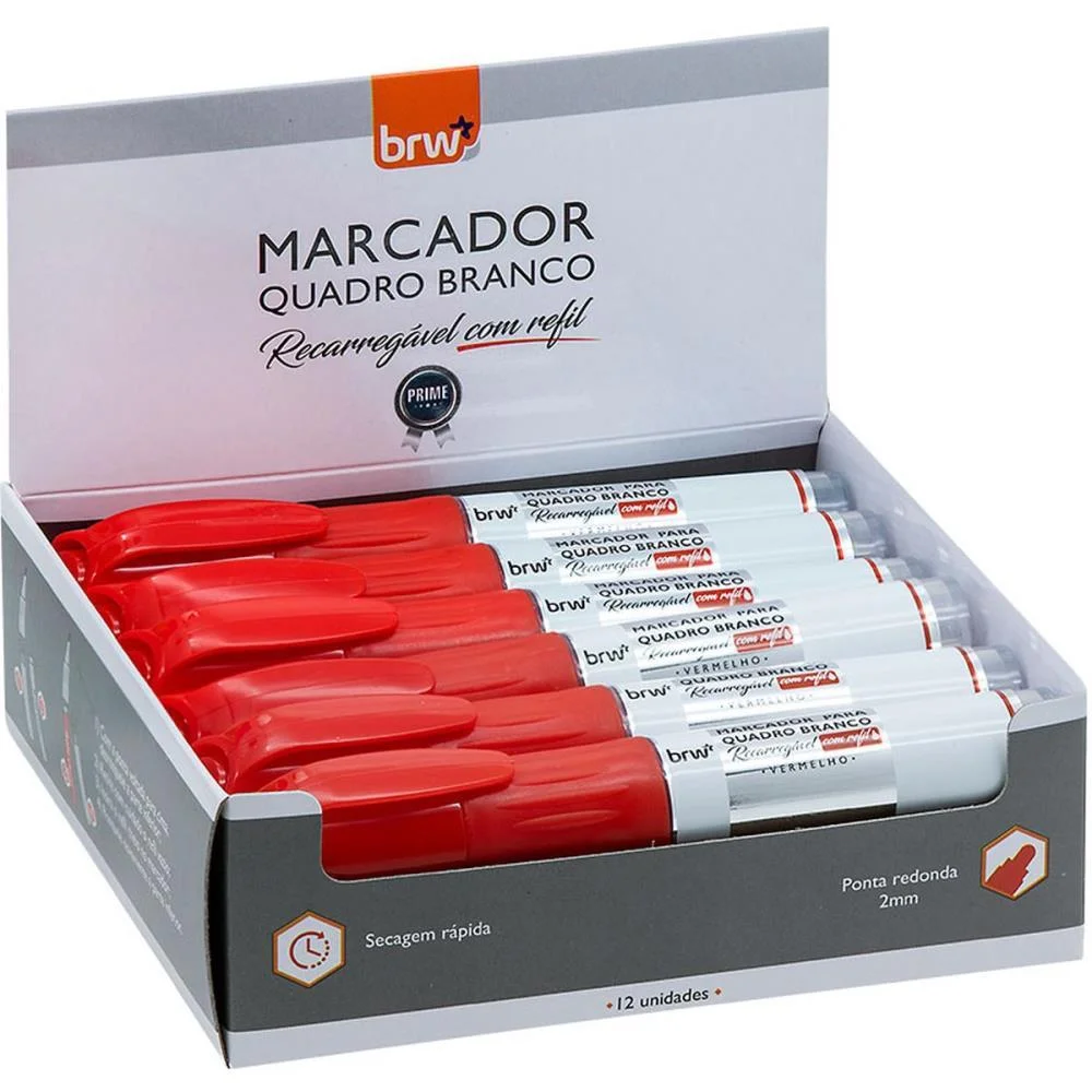 PINCEL QUADRO BRANCO RECARREGAVEL VERMELHO BRW (CX.C/12) - imagem 3