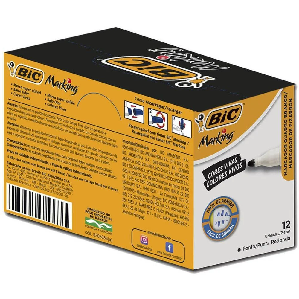 PINCEL QUADRO BRANCO MARKING RECARREGAVEL PRETO BIC (CX.C/12) - imagem 5