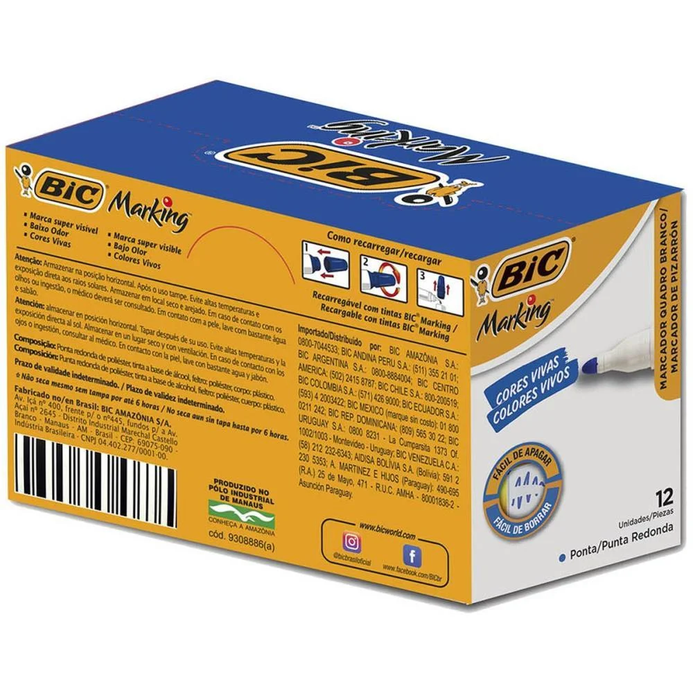 PINCEL QUADRO BRANCO MARKING RECARREGAVEL AZUL BIC (CX.C/12) - imagem 5