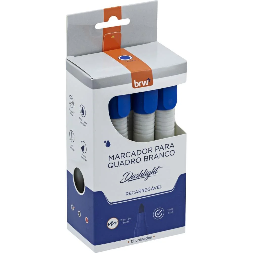 PINCEL QUADRO BRANCO DASHLIGTH RECARREGAVEL AZUL BRW (CX.C/12) - imagem 4