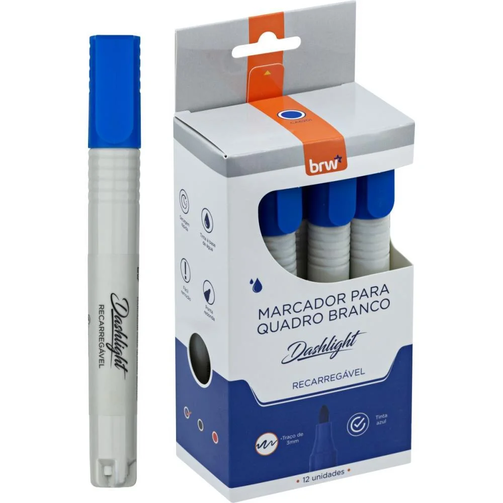 PINCEL QUADRO BRANCO DASHLIGTH RECARREGAVEL AZUL BRW (CX.C/12) - imagem 5