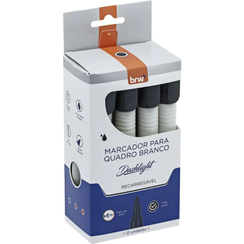 PINCEL QUADRO BRANCO DASHLIGTH RECARREGAVEL PRETO BRW (CX.C/12) - imagem 4