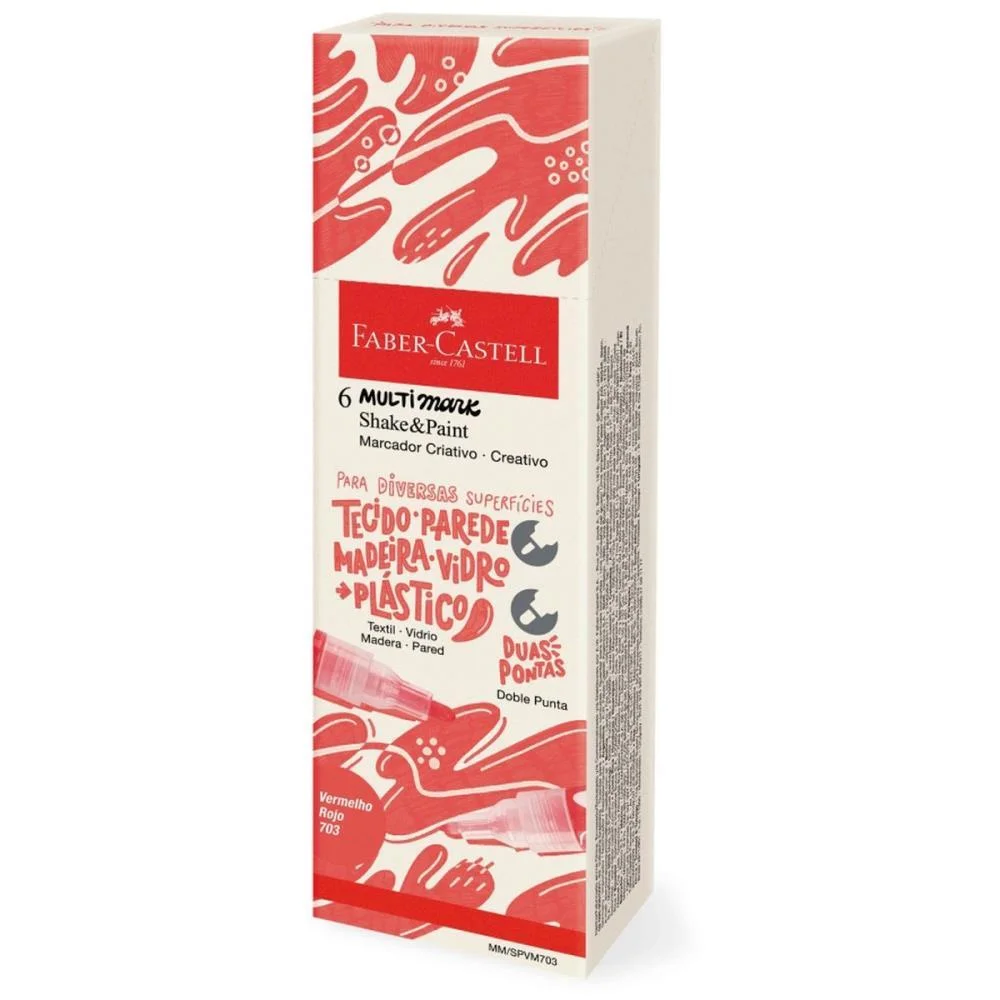 PINCEL MARCADOR ARTESANATO MULTIMARK S/P VERMELHO COM 6 FABER-CASTELL (ESTOJO) - imagem 4