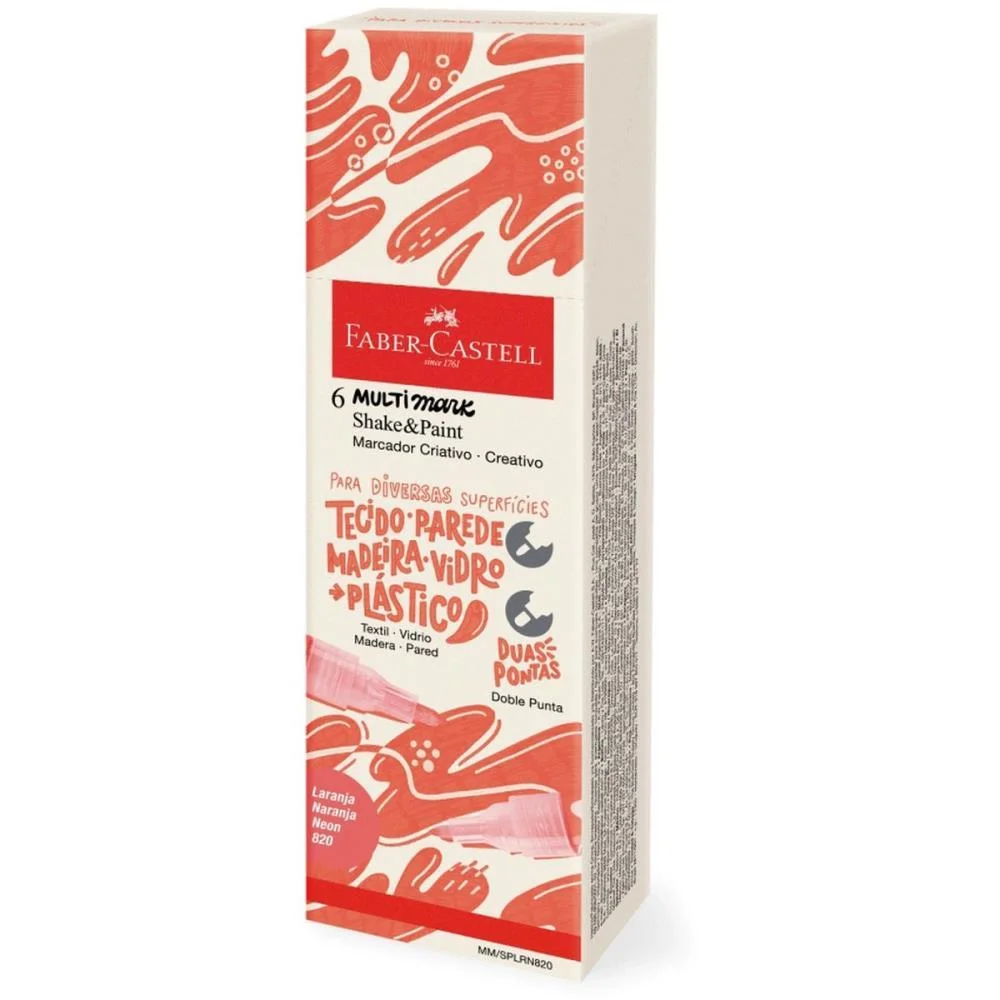 PINCEL MARCADOR ARTESANATO MULTIMARK S/P LARANJA NEON C/6 FABER-CASTELL (ESTOJO) - imagem 4