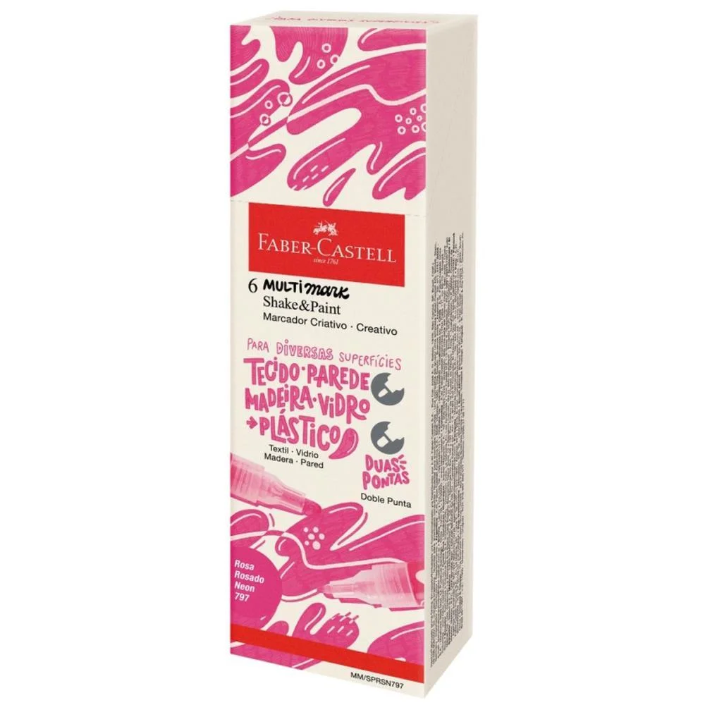 PINCEL MARCADOR ARTESANATO MULTIMARK S/P ROSA NEON COM 6 FABER-CASTELL (ESTOJO) - imagem 4
