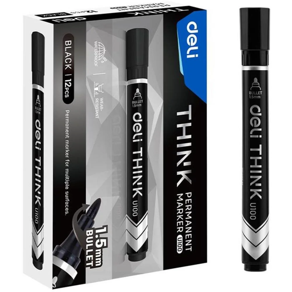 PINCEL MARCADOR PERMANENTE PONTA BULLET REDONDA 1,5MM PT DELI (CX.C/12) - imagem 3