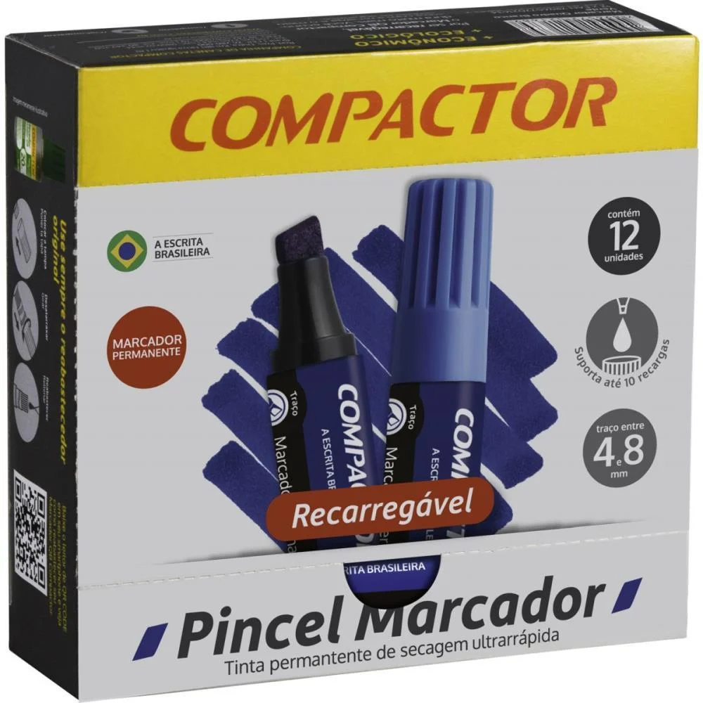 PINCEL MARCADOR PERMANENTE RECARREGAVEL 4 E 8MM AZUL COMPACTOR (CX.C/12) - imagem 6