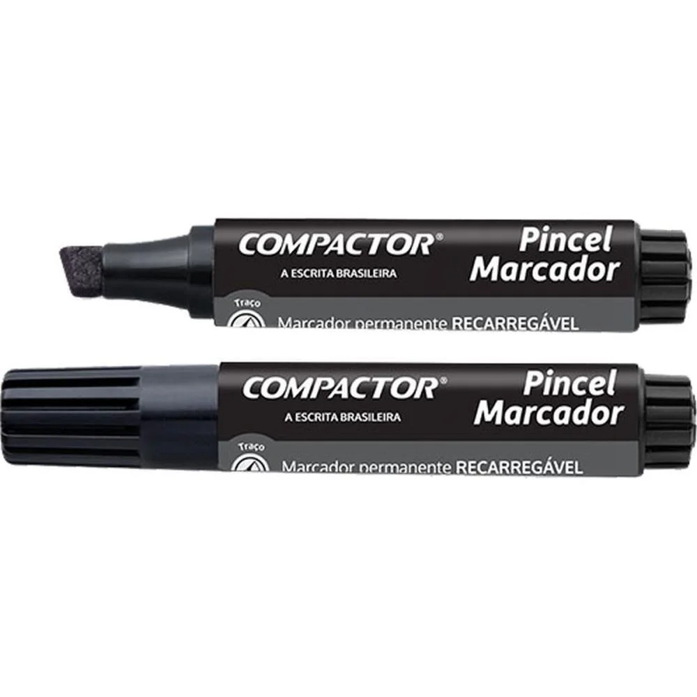 PINCEL MARCADOR PERMANENTE RECARREGAVEL 4 E 8MM PRETO COMPACTOR (CX.C/12) - imagem 4