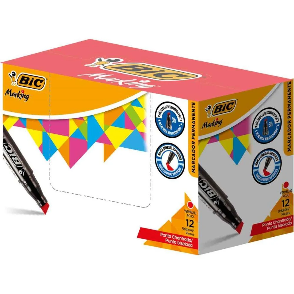 PINCEL MARCADOR PERMANENTE MARKING VERMELHO BIC (CX.C/12) - imagem 3