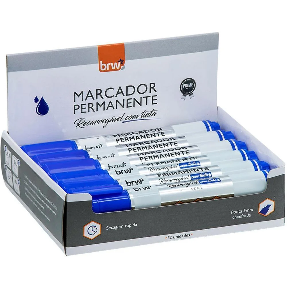 PINCEL MARCADOR PERMANENTE LINHA PRIME RECARREGAVEL AZUL BRW (CX.C/12) - imagem 2