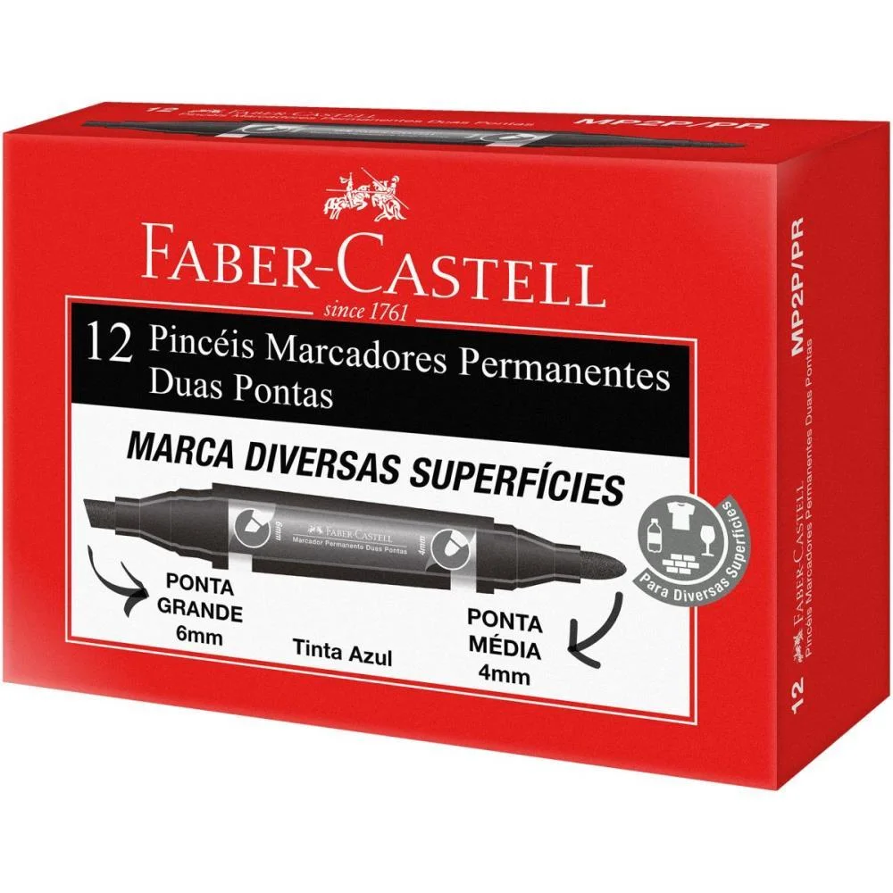 PINCEL MARCADOR PERMANENTE DUAS PONTAS PRETO FABER-CASTELL (CX.C/12) - imagem 3