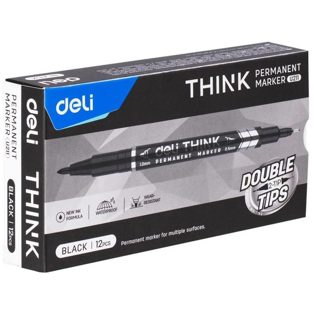 PINCEL MARCADOR PERMANENTE DUAS PONTAS 0,5MM E 1,0MM PT DELI (CX.C/12) - imagem 4