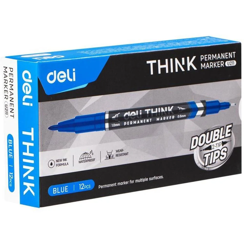 PINCEL MARCADOR PERMANENTE DUAS PONTAS 0,5MM E 1,0MM AZUL DELI (CX.C/12) - imagem 4