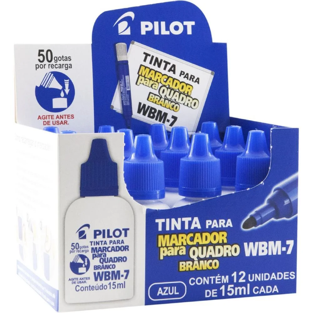 TINTA MARCADOR QUADRO BRANCO REABASTECEDOR WBM-7 AZUL 15ML PILOT (CX.C/12) - imagem 2