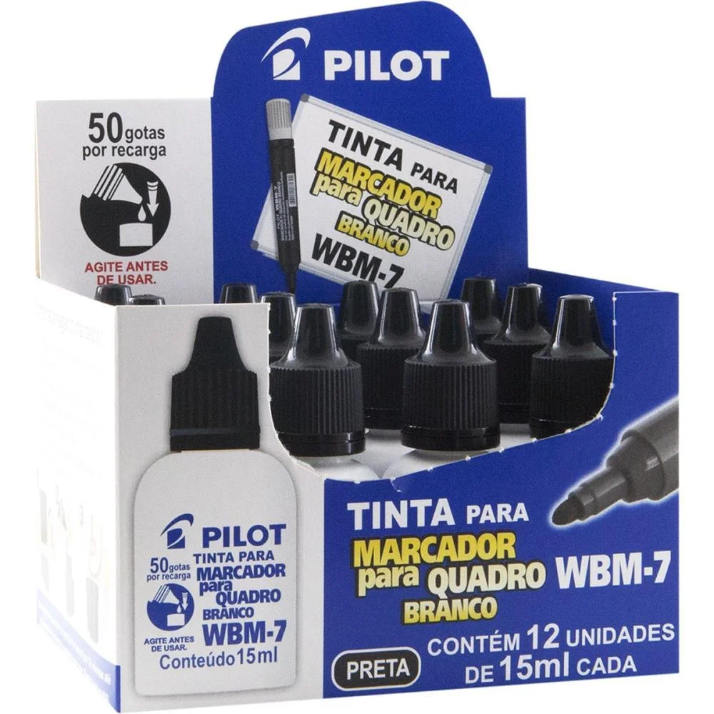 TINTA MARCADOR QUADRO BRANCO REABASTECEDOR WBM-7 PRETO 15ML PILOT (CX.C/12) - imagem 3