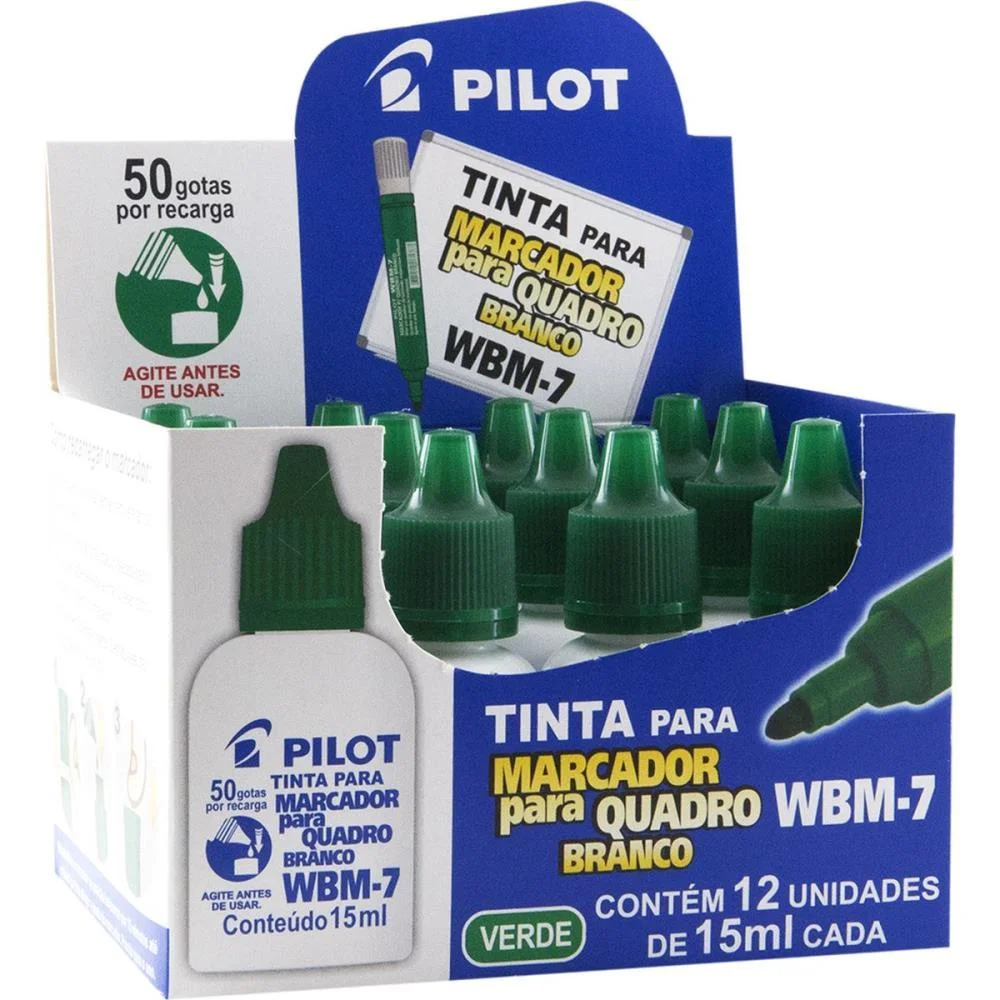 TINTA MARCADOR QUADRO BRANCO REABASTECEDOR WBM-7 VERDE 15ML PILOT (CX.C/12) - imagem 2