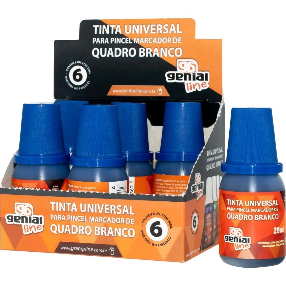 TINTA MARCADOR QUADRO BRANCO REABASTECEDOR GENIAL 20ML AZUL GRAMP LINE (CX.C/06) - imagem 2