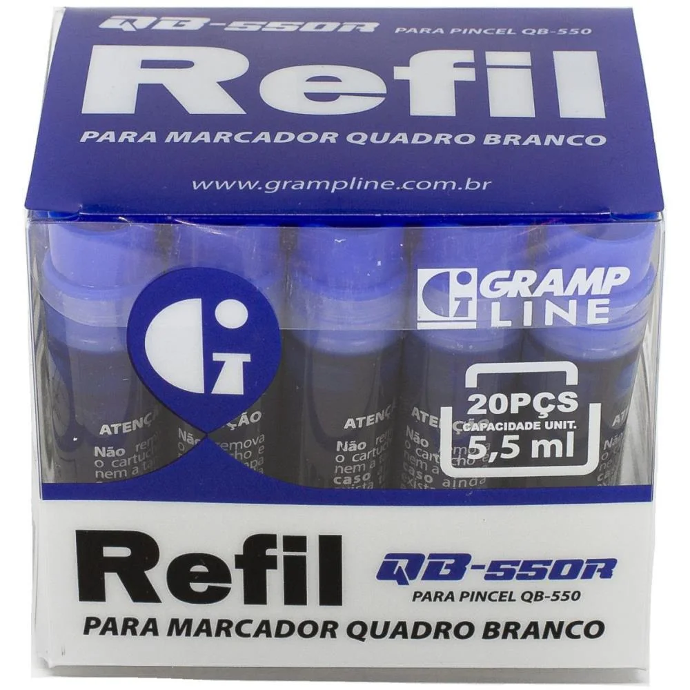 TINTA MARCADOR QUADRO BRANCO REABASTECEDOR QB-550R 5,5ML AZ GRAMP LINE (DP.C/20) - imagem 2