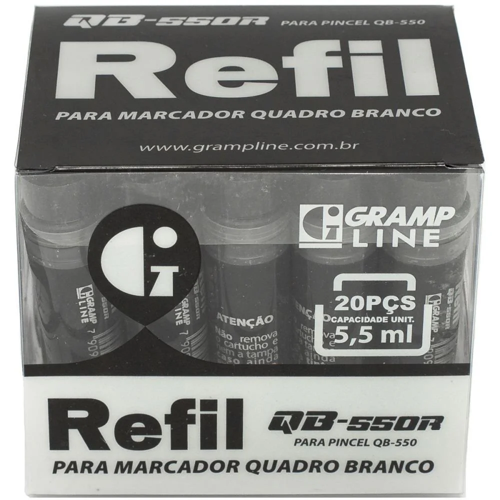 TINTA MARCADOR QUADRO BRANCO REABASTECEDOR QB-550R 5,5ML PT GRAMP LINE (DP.C/20) - imagem 2