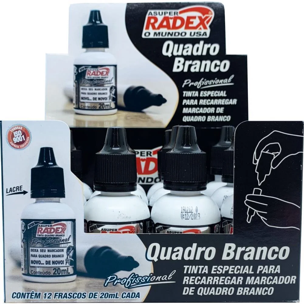 TINTA MARCADOR QUADRO BRANCO REABASTECEDOR 20ML PRETO RADEX (CX.C/12) - imagem 4