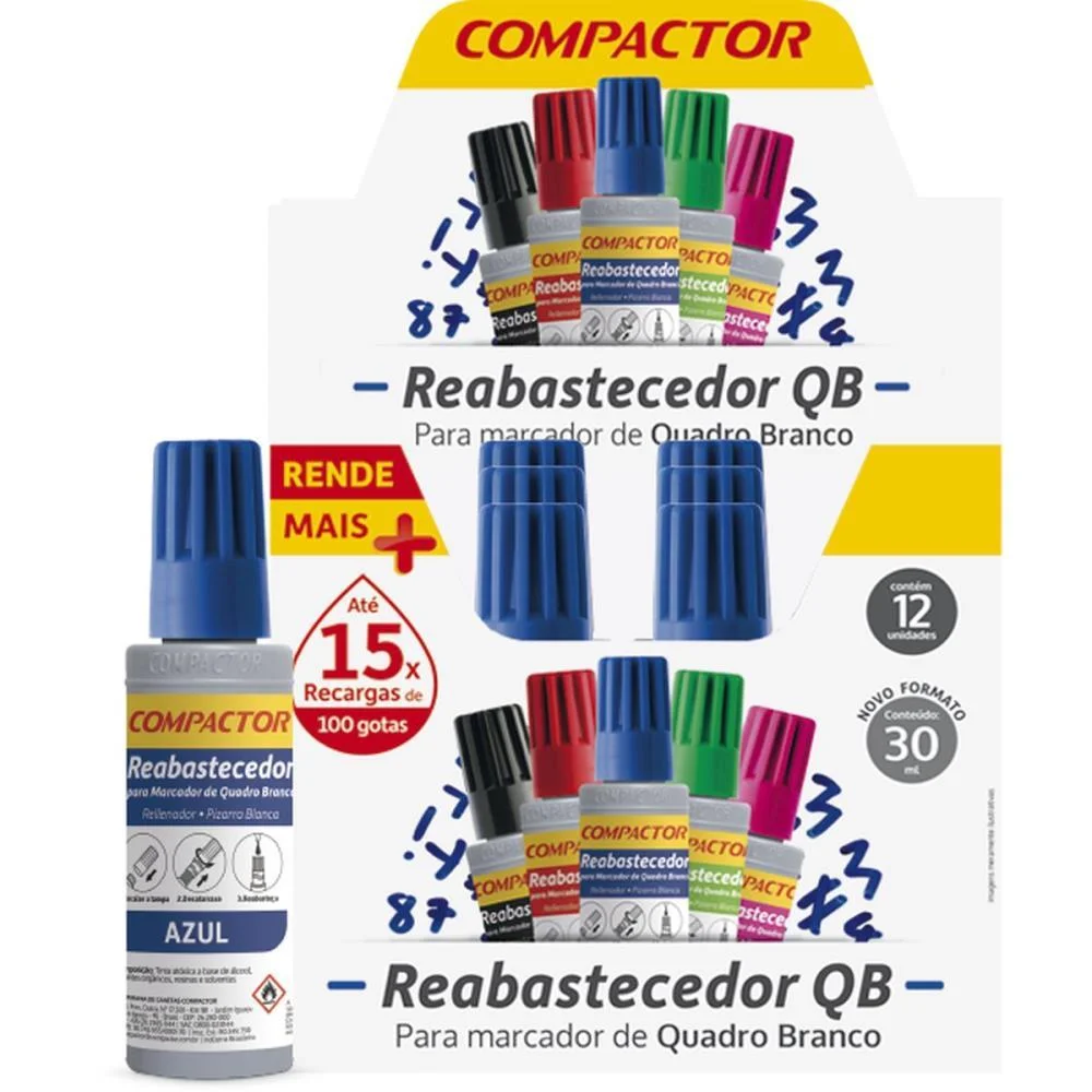 TINTA MARCADOR QUADRO BRANCO REABASTECEDOR 030ML AZUL COMPACTOR (CX.C/12) - imagem 4
